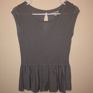 Grey Short Sleeve Flare Blouse